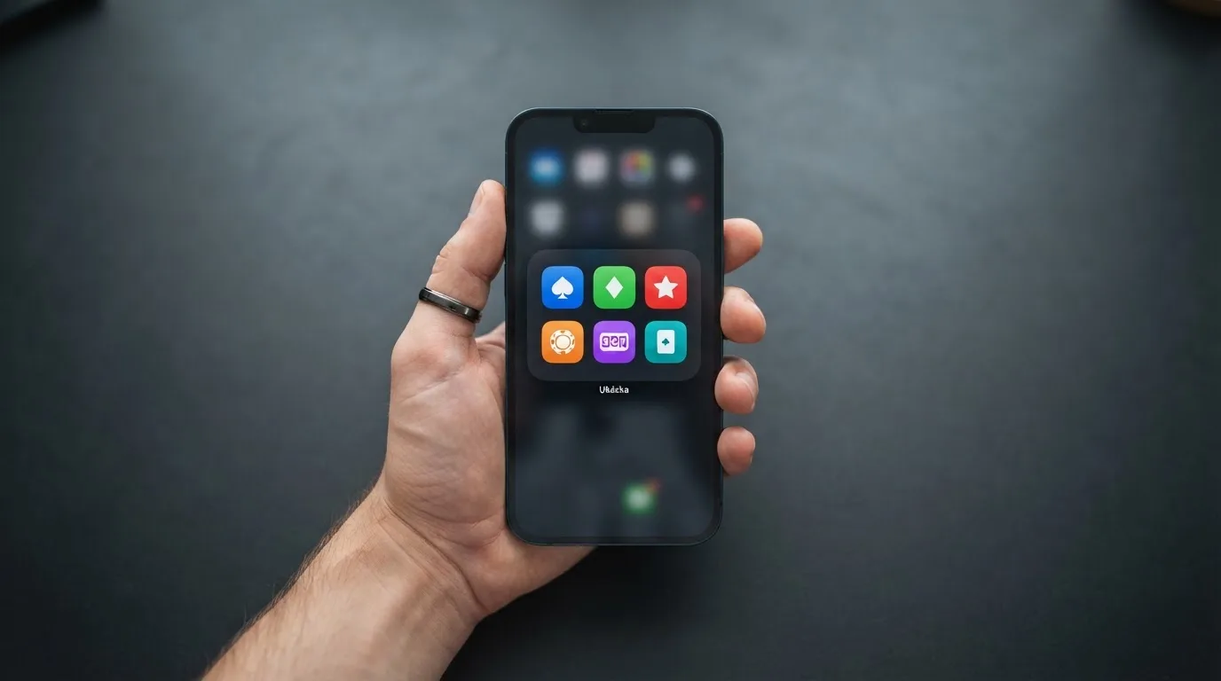 Mobilní telefon zobrazující srovnání ikon casino aplikací — Tipsport Vegas, Fortuna, Betano, Chance pro obě platformy; Sazka Hry a SynotTip pouze pro Android