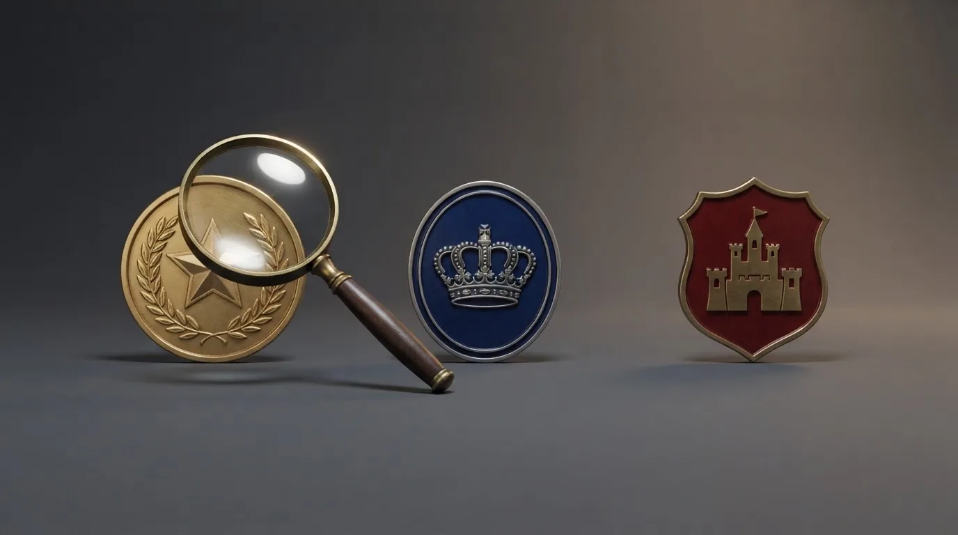 Srovnání tří licenčních certifikátů — MGA, Curaçao eGaming a Gibraltar — na neutrálním pozadí s lupou zaměřenou na pečeť MGA