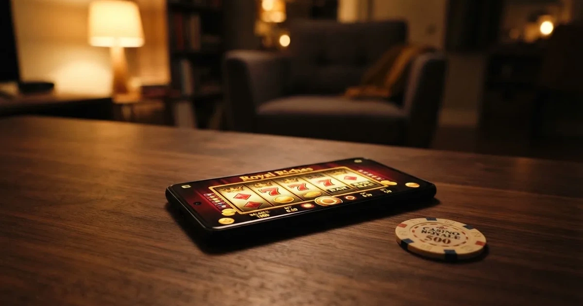České online casino na obrazovce mobilního telefonu, vedle něj nápis „Bonus bez vkladu“
